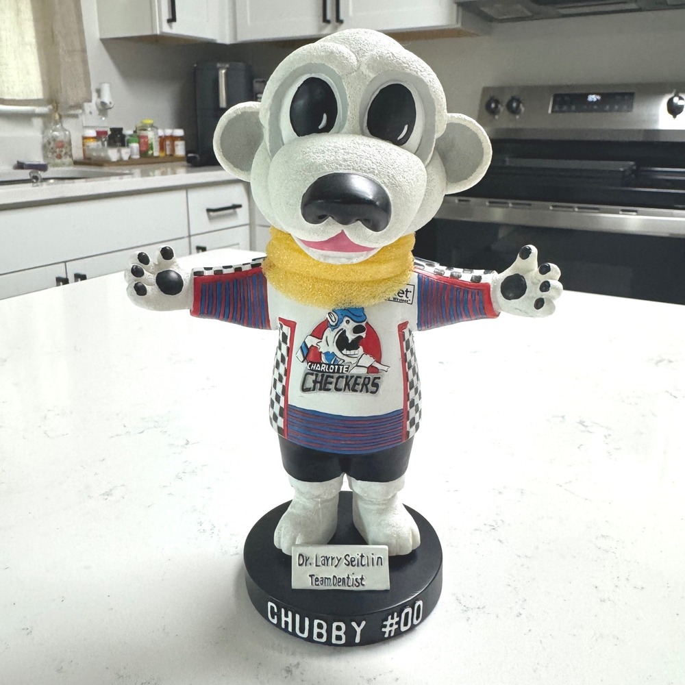 Vtg Charlotte Checkers Bobblehead White Chubby #00 Mascot ECHL Hockey Figure‎